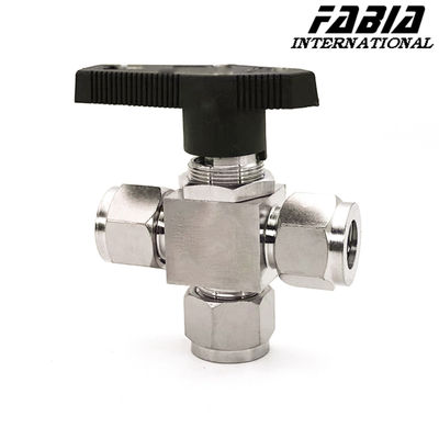 Válvula de bola de acero inoxidable de alta presión de agua de 3 vías manual tipo T